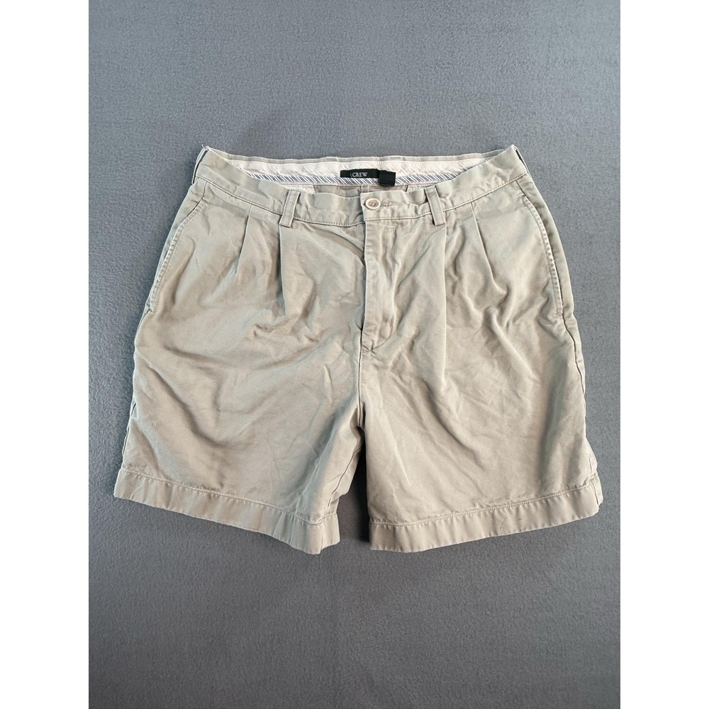 J.Crew Shorts Mens 34 Beige Chino Pleated‎ Canvas 8 Inseam Casual Summer